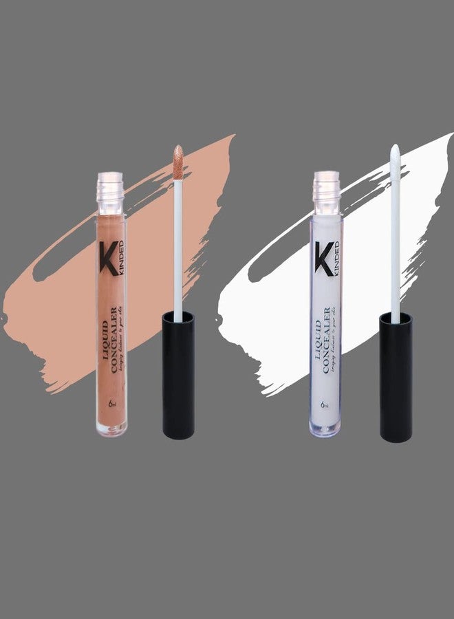KINDED Liquid Concealer Full Coverage Colour Corrector Contour Waterproof HD Pro Master Series for Dry & Oily Skin Dark Circles & Spots (Creamy Matte, Nude It & White Light Combo, 6 ml each) - Image 1