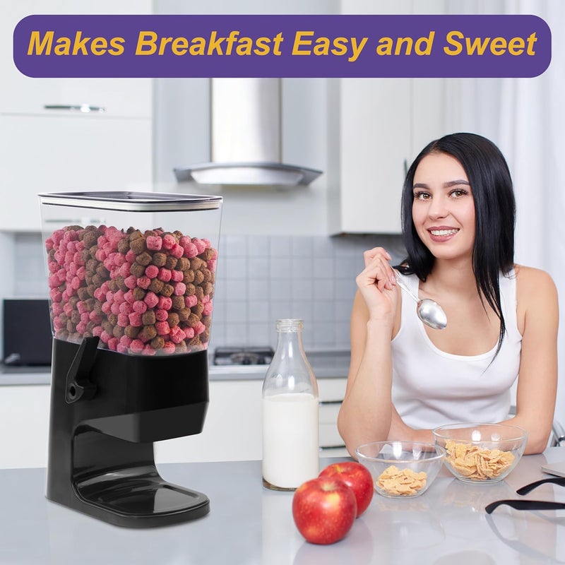 FHJP Cereal Dispenser Countertop, Dry Food Dispenser Snack Organizer, Slim Cereal Containers Storage Dispenser with Lids for Pantry, Kitchen Organization Oatmeal Nut Granola Candy, Black, 2pcs - Image 3