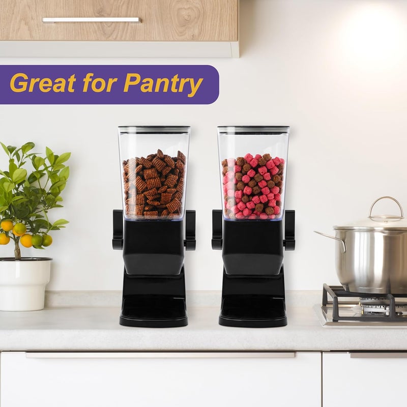 FHJP Cereal Dispenser Countertop, Dry Food Dispenser Snack Organizer, Slim Cereal Containers Storage Dispenser with Lids for Pantry, Kitchen Organization Oatmeal Nut Granola Candy, Black, 2pcs - Image 2