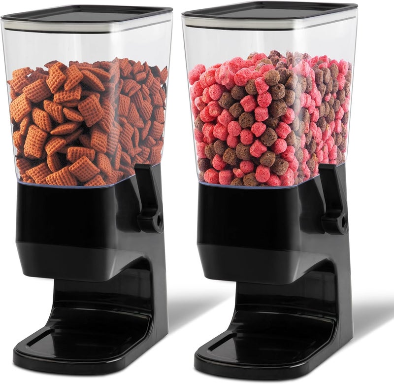 FHJP Cereal Dispenser Countertop, Dry Food Dispenser Snack Organizer, Slim Cereal Containers Storage Dispenser with Lids for Pantry, Kitchen Organization Oatmeal Nut Granola Candy, Black, 2pcs - Image 1