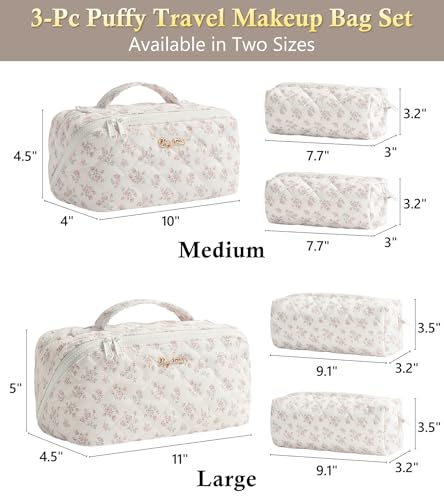 Bagstellar Travel Makeup Bag 3 Pcs Large Capacity Puffy Toiletry Bag for Women Open Flat Make up Cosmetic Organizer wHandle Clear Divider Waterresistant Portable Pouch Travel Essentials MBeige Rose - Image 3