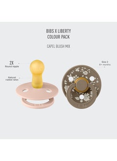 BIBS Liberty Colour Latex Pacifiers, Size 2, Capel Design, 2-Pack, Blush Mix  - Image 2
