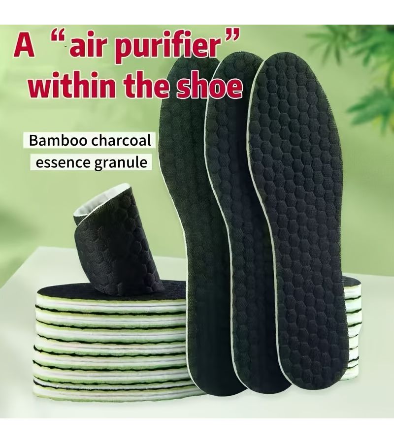 Unisex 3 Pairs Bamboo Charcoal Nano Massage Insoles Black EU43-44 Breathable Shock Absorbing