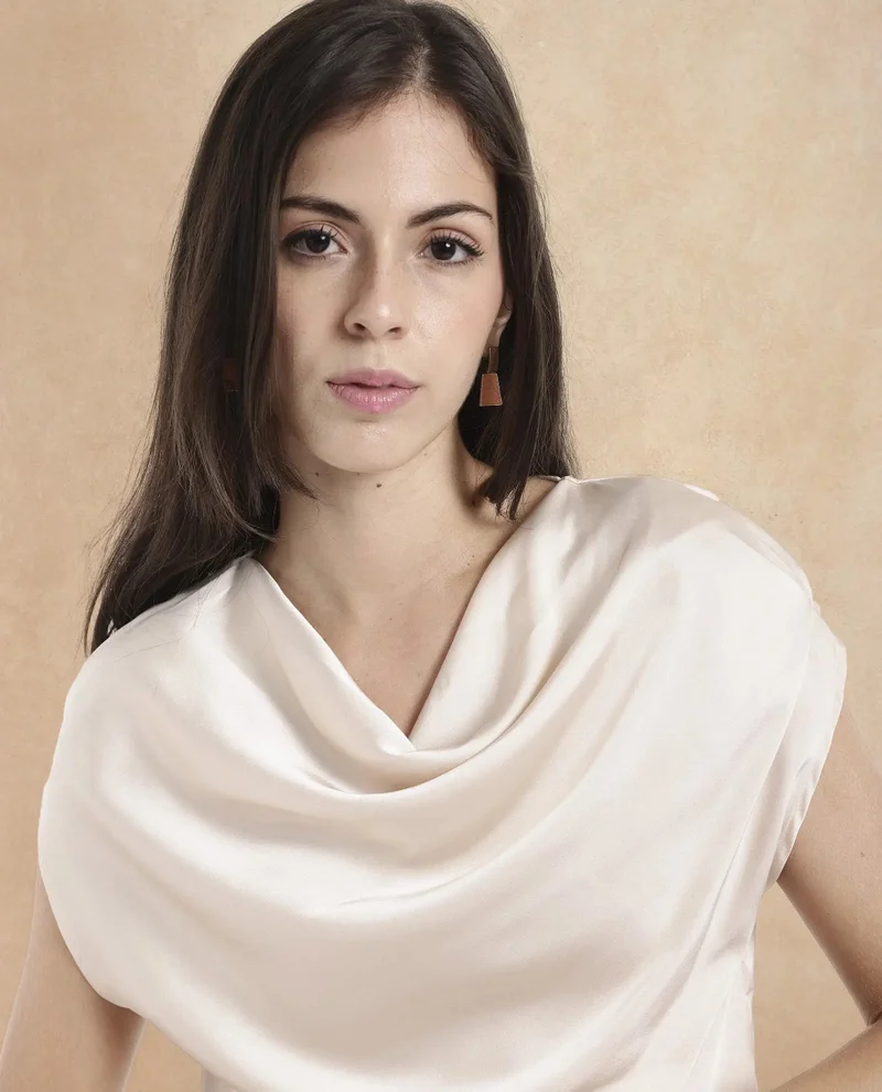 Rareism Women's Satin Cap Sleeve Top With Cowl Neck