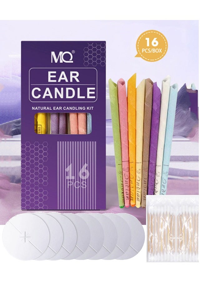 MQ 16 Pieces Aromatherapy Beeswax Ear Candles with 8 Pieces Ear Protection Tray  Natural Beeswax Ingredients, Handcrafted for Reduce  - Image 1