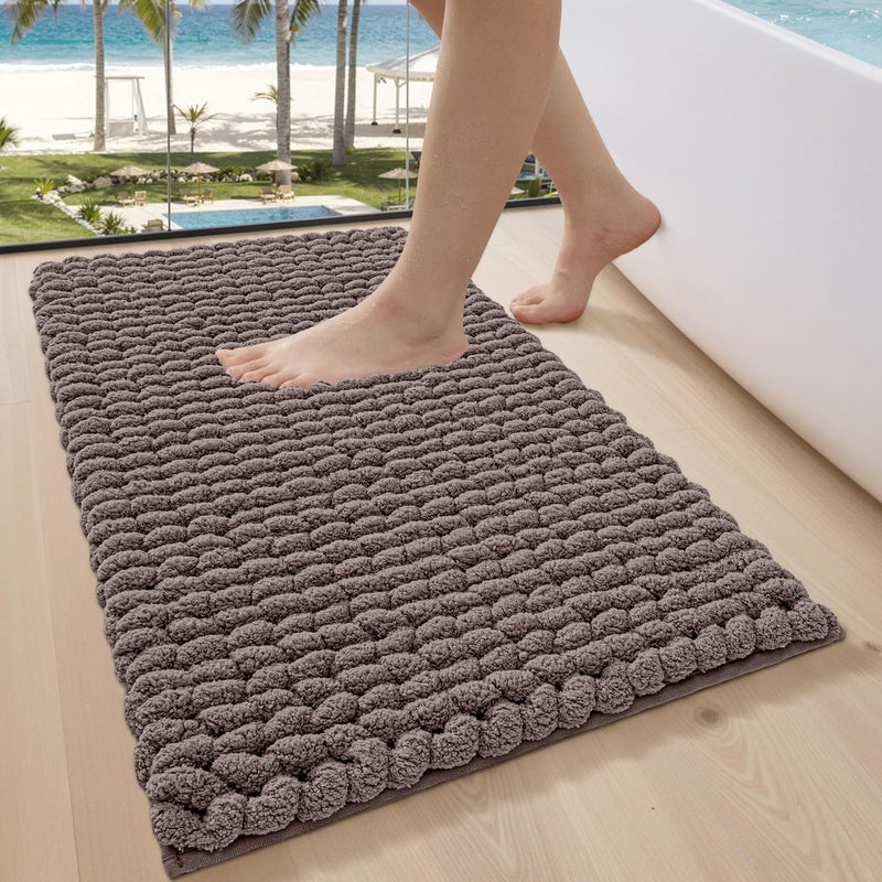 LUMI Luxury Bathroom Rug, Ultra Soft Quick Dry Bath Mat, Non-Slip Absorbent Thick Chenille Bath Rug, Cozy Braid Design Floor Mat for Bathtub, Sink, Laundry, Bedroom, Brown, 17"x30" - Image 1