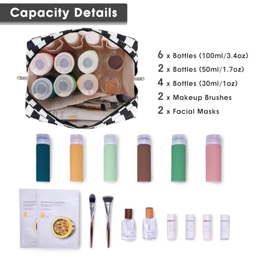 Narwey Checkered Makeup Bag Travel Cosmetic Bag Organizer Toiletry Bag Make Up Bags with Compartments for Women Girls (Large, Black Checkerboard) - Image 2
