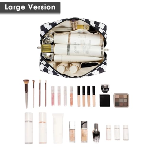 Narwey Checkered Makeup Bag Travel Cosmetic Bag Organizer Toiletry Bag Make Up Bags with Compartments for Women Girls (Large, Black Checkerboard) - Image 3