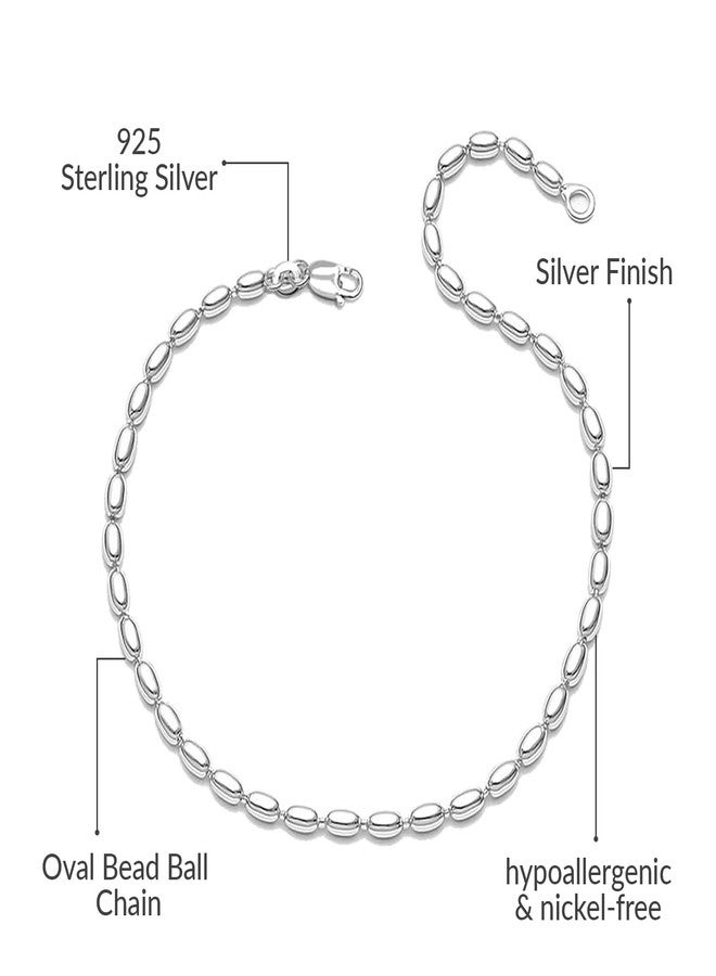 LeCalla أساور كاحل ليكالا للنساء | سوار كاحل سلسلة كرات بيضاوية من الفضة الإسترلينية 925 | سلسلة كاحل من حبات الأرز البيضاوية للنساء | مجوهرات قدم صيفية للشاطئ بطول 9 بوصات - Image 4