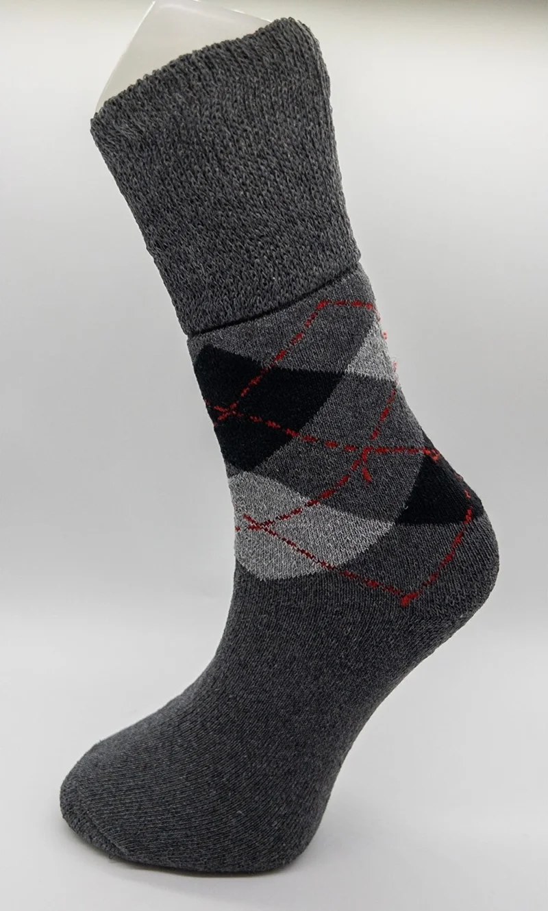 Ciho Socks Premium Thermal 3 Pairs Men's Plaid Patterned Non-Squeezing Elastic Winter Socks
