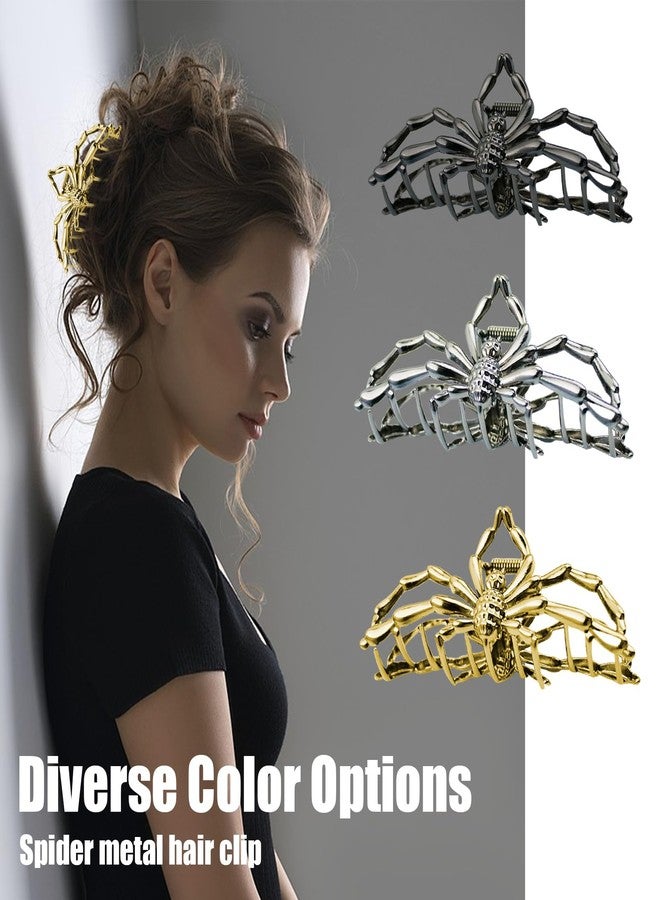 لابوهي 3 قطع من مشابك الشعر المعدنية بتصميم العنكبوت القوطي للنساء، إكسسوارات شعر أنيقة للشعر الكثيف، مثالية للهالوين والاستخدام اليومي، مشابك شعر متينة وعصرية. - Image 4