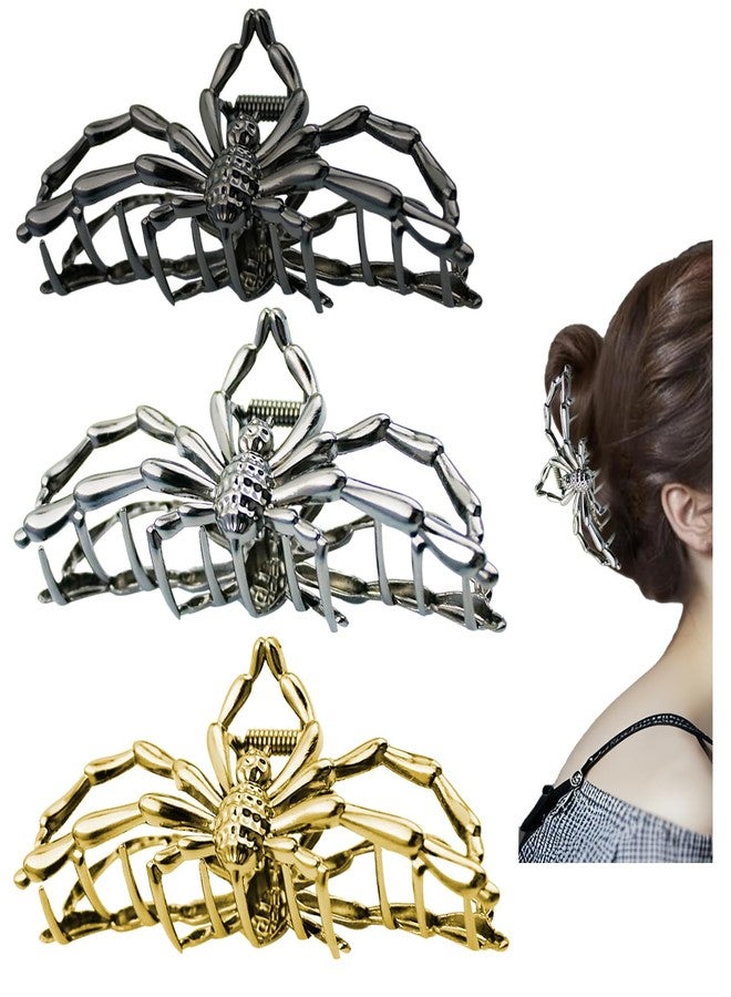 لابوهي 3 قطع من مشابك الشعر المعدنية بتصميم العنكبوت القوطي للنساء، إكسسوارات شعر أنيقة للشعر الكثيف، مثالية للهالوين والاستخدام اليومي، مشابك شعر متينة وعصرية. - Image 1