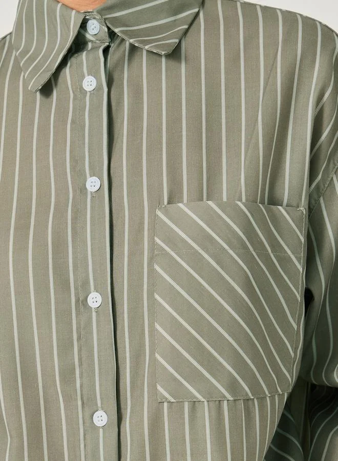 Styli  Styli Striped Long Sleeve Oversized Shirt with Pocket for Women | Best Price UAE