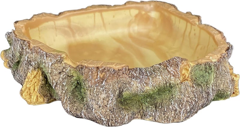 Komodo Komodo Polyresin Wood Corner Bowl Large Food  Water Dish  Realistic Tree Trunk Design  NonPorous Interior is Easy to Clean  Corner Design Saves Space in Tank  Measures 7 x 7 x 175 
