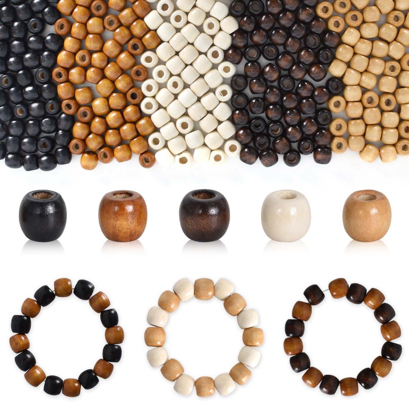 500pcs Large Hole Wood Beads  5 Colors Natural Wooden Spacer for Crafting DIY Necklaces Hair Braid Macrame Accessories Jewelry Craft 12 mm Hole 45 mm