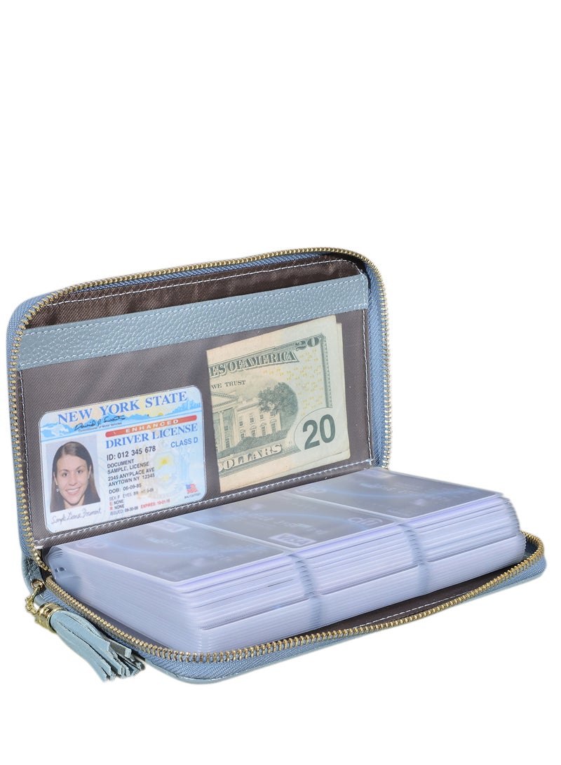 Excefore Genuine Leather Credit Card Holder Zipper Wallet, RFID Blocking Secure Card Case, Leather Card Case Organizer with 60 Card Slots, Suitable for Women Girl Perfect Gift - Image 1