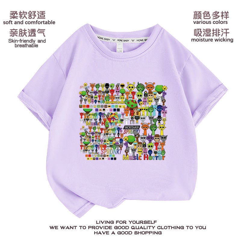 Rhythm Box T-Shirt Sprunki Short-Sleeved Children'S Clothes For Boys And Girls Pure Cotton Casual Children'S Clothing Student Printed Top - Image 1