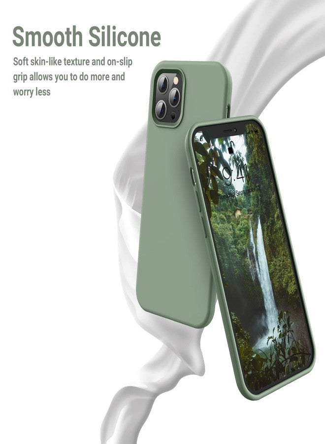 اوتوفلاي جراب OTOFLY مصمم خصيصًا لهاتف iPhone 12 Pro Max، [سلسلة الملمس الحريري الناعم] جراب حماية كامل للجسم مصنوع من مطاط السيليكون السائل الناعم الفاخر، مقاس 6.7 بوصة، لون أخضر كالكي - Image 3