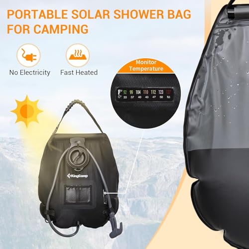 KingCamp Solar Shower Bag, Leak-Proof Design Camping Shower Bag with Thermometer, Removable Hose & Switchable Shower Head, 5 gallon/20L - Image 3