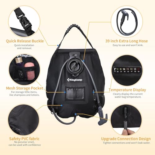 KingCamp Solar Shower Bag, Leak-Proof Design Camping Shower Bag with Thermometer, Removable Hose & Switchable Shower Head, 5 gallon/20L - Image 5