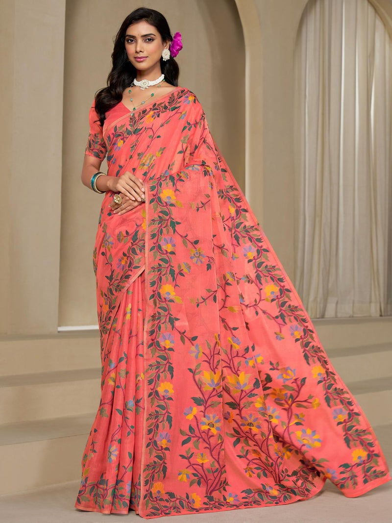 EthnicJunction Women's Pure Cotton Woven Saree With Blouse Piece - Image 2