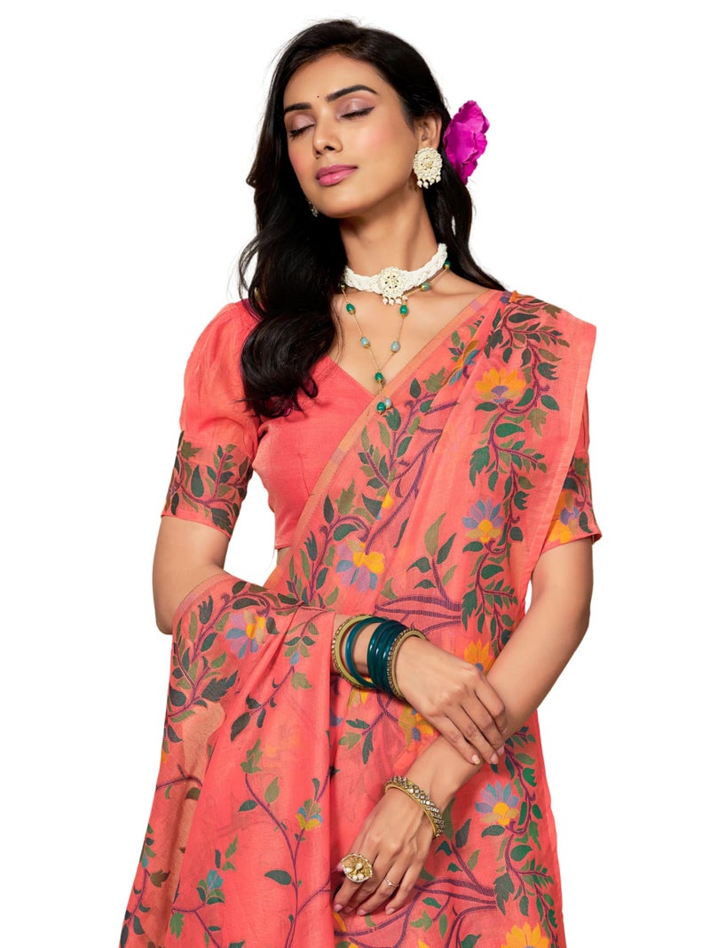 EthnicJunction Women's Pure Cotton Woven Saree With Blouse Piece - Image 1