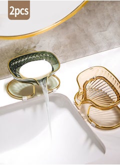 Beirui 2 Soap Containers, Soap Holder, Easy to Drain and Clean, Creative Acrylic Soap Container Metal Holder with Drain, Suitable for Shower, Bathroom, Kitchen, Keep Soap Dry  - Image 1