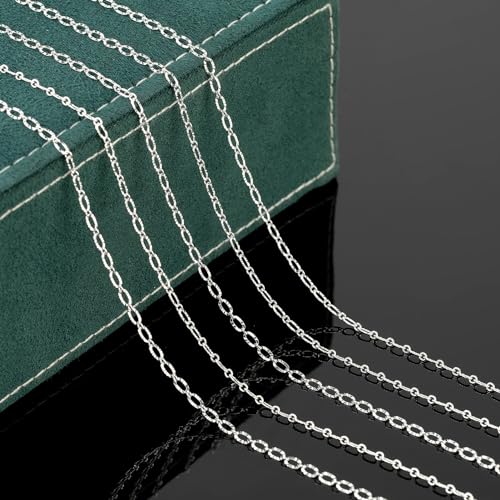 UMAOKANG 32.8 Feet Silver Jewelry Chain for Jewelry Making Silver Plated Brass Chain Roll Women Necklace Bracelet DIY Embossed Oval Cable Chain - Image 4