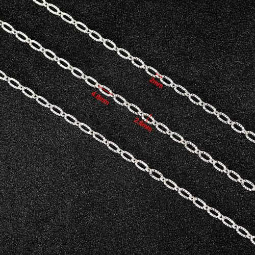 UMAOKANG 32.8 Feet Silver Jewelry Chain for Jewelry Making Silver Plated Brass Chain Roll Women Necklace Bracelet DIY Embossed Oval Cable Chain - Image 3