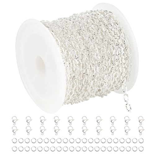 UMAOKANG 32.8 Feet Silver Jewelry Chain for Jewelry Making Silver Plated Brass Chain Roll Women Necklace Bracelet DIY Embossed Oval Cable Chain - Image 1