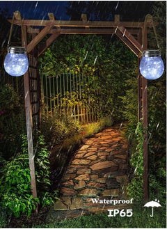 Perfii Set of 2 Solar Jar Lights with Crack Glass Design for Waterproof Outdoor Decorations in Yard Garden Patio and Wedding  - Image 4