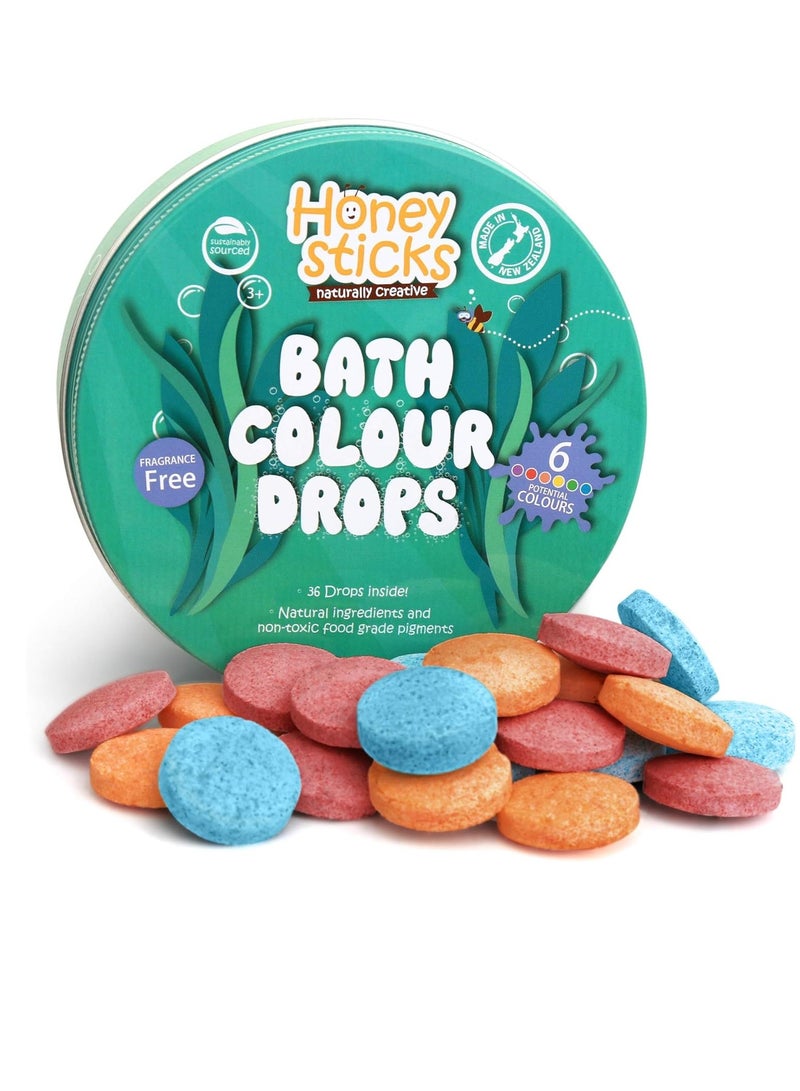 Honeysticks Honeysticks Bath Color Tablets for Kids - Non Toxic Bathtub Drops Made with Natural Ingredients and Food Grade Color - Fragrance Free - Fizzy, Brightly Colored Bathtime Fun, Great Gift - 36 Drops  - Image 1