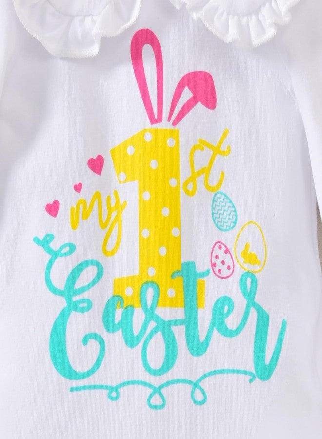 KOZBY 6-12 Months Baby Girl My First Easter Bunny Eggs Printed Clothes Infant Doll Collar Long Sleeve Rabbit Outfits Pant Sets White - Image 3