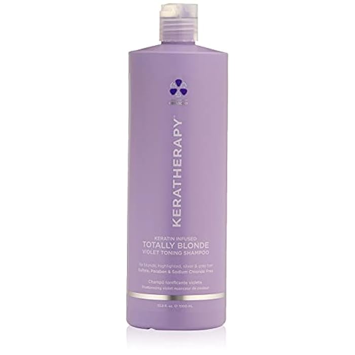KERATHERAPY Keratin Infused Totally Blonde Violet Toning Shampoo, 33.8 fl. oz., 1000 ml - Violet Shampoo for Blonde Color Treated Hair, Brassy, Silver, & Highlighted - Sulfate & Paraben Free - Image 1