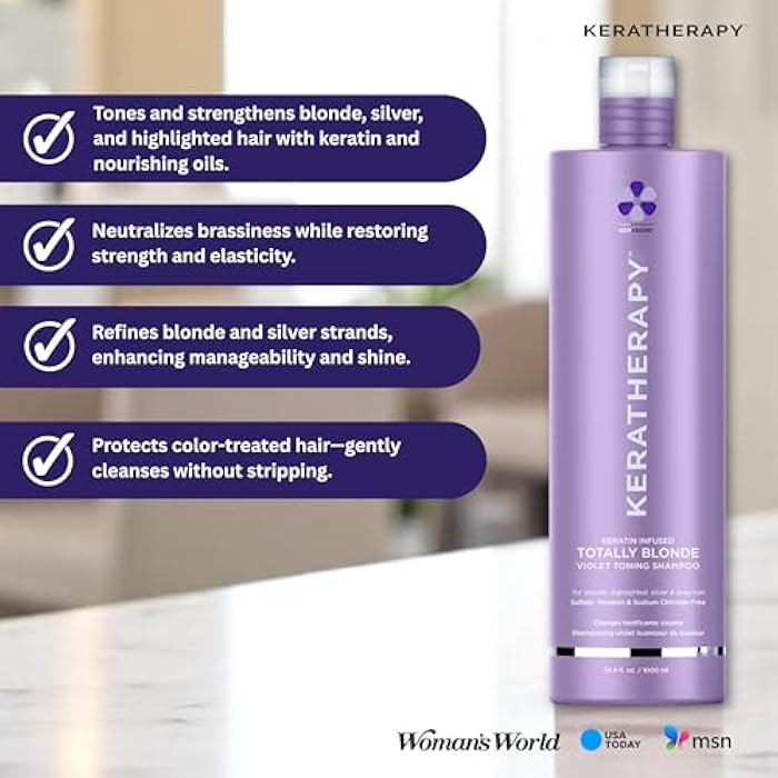 KERATHERAPY Keratin Infused Totally Blonde Violet Toning Shampoo, 33.8 fl. oz., 1000 ml - Violet Shampoo for Blonde Color Treated Hair, Brassy, Silver, & Highlighted - Sulfate & Paraben Free - Image 3