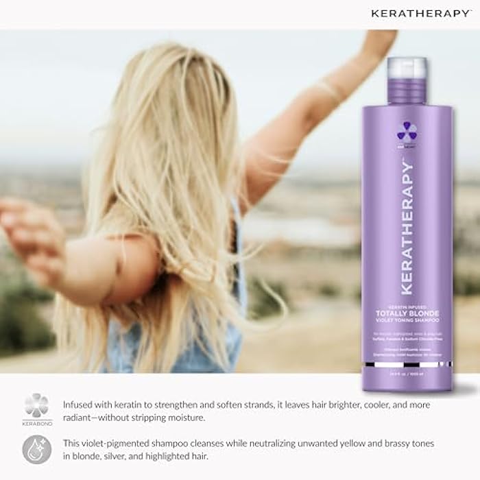 KERATHERAPY Keratin Infused Totally Blonde Violet Toning Shampoo, 33.8 fl. oz., 1000 ml - Violet Shampoo for Blonde Color Treated Hair, Brassy, Silver, & Highlighted - Sulfate & Paraben Free - Image 5