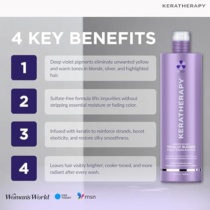 KERATHERAPY Keratin Infused Totally Blonde Violet Toning Shampoo, 33.8 fl. oz., 1000 ml - Violet Shampoo for Blonde Color Treated Hair, Brassy, Silver, & Highlighted - Sulfate & Paraben Free - Image 4