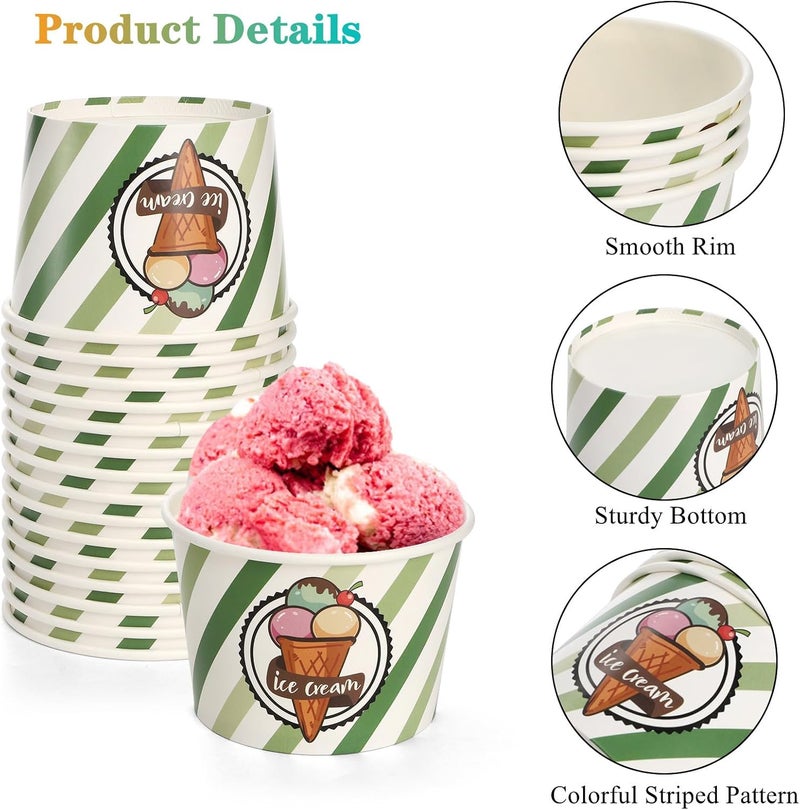 DEAYOU 200 Pack Paper Ice Cream Cups, 8 oz Disposable Dessert Bowls, Treat Cups for Sundae, Parfaits, Frozen Yogurt, Soup, Snack, Party Supplies, Rainbow Stripes - Image 3