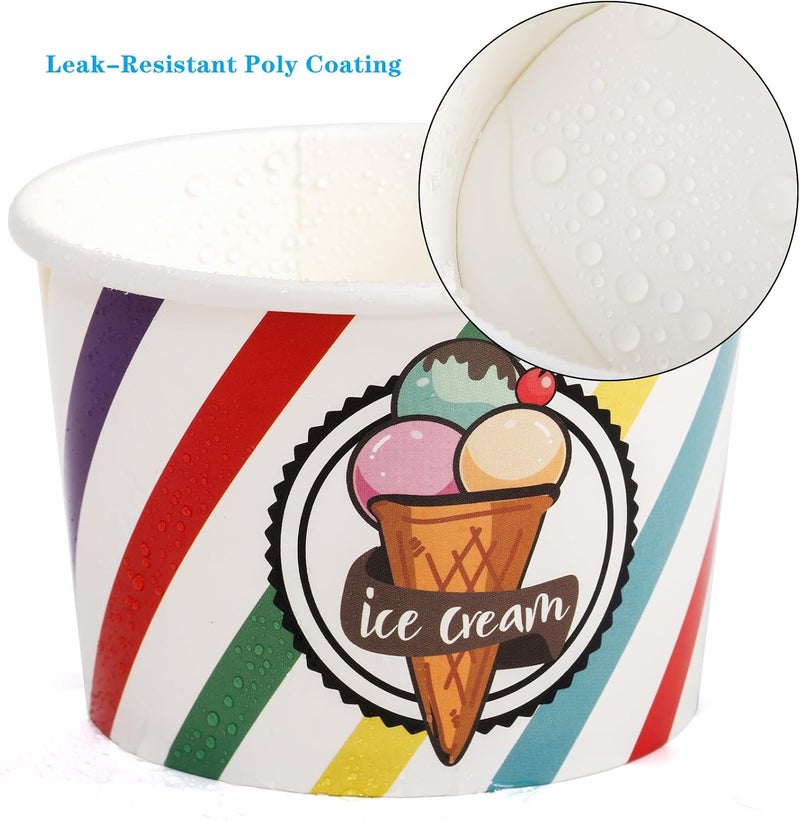 DEAYOU 200 Pack Paper Ice Cream Cups, 8 oz Disposable Dessert Bowls, Treat Cups for Sundae, Parfaits, Frozen Yogurt, Soup, Snack, Party Supplies, Rainbow Stripes - Image 5