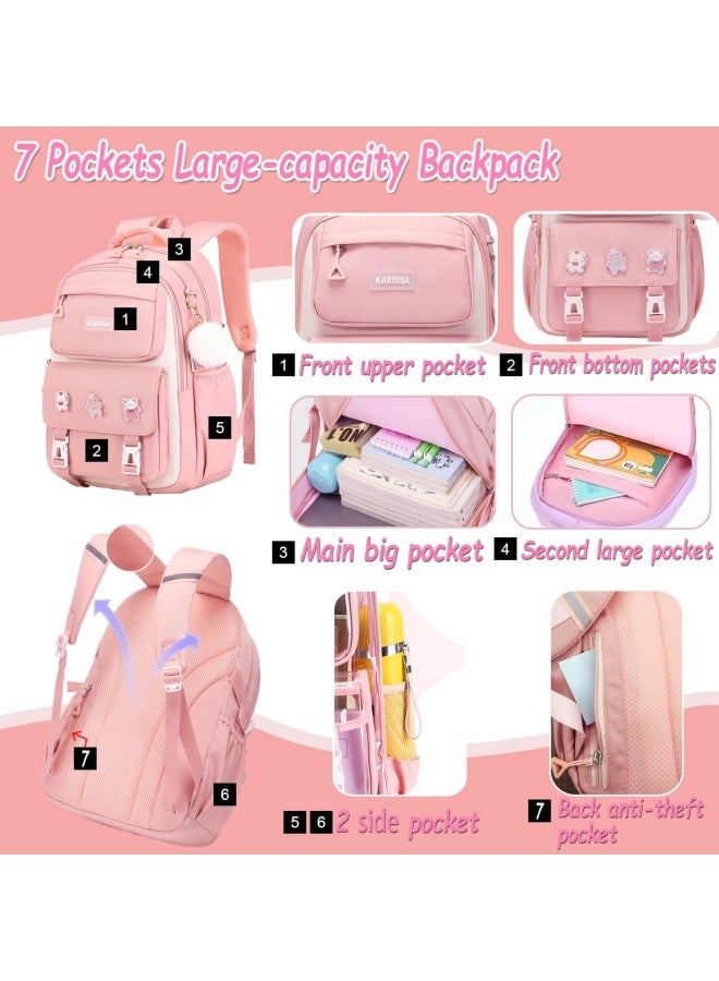 GGEROU Girls Backpack with Pencil BagAesthetic Laptop Backpacks 15.6 Inch Kids Elementary College School Bag Kawaii Large Bookbag Anime Casual Travel Daypack Pink 30*18*43cm - Image 2