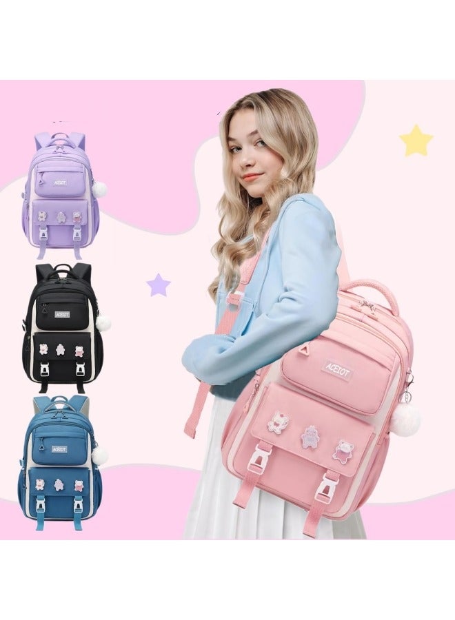 GGEROU Girls Backpack with Pencil BagAesthetic Laptop Backpacks 15.6 Inch Kids Elementary College School Bag Kawaii Large Bookbag Anime Casual Travel Daypack Pink 30*18*43cm - Image 4