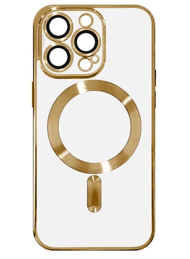 YJS Clear Case with MagSafe for Apple iPhone 13 Pro Max Wireless Charging Compatible Back Cover with Electroplating Shockproof Frame Gold - Image 3
