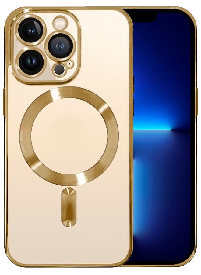 YJS Clear Case with MagSafe for Apple iPhone 13 Pro Max Wireless Charging Compatible Back Cover with Electroplating Shockproof Frame Gold - Image 1