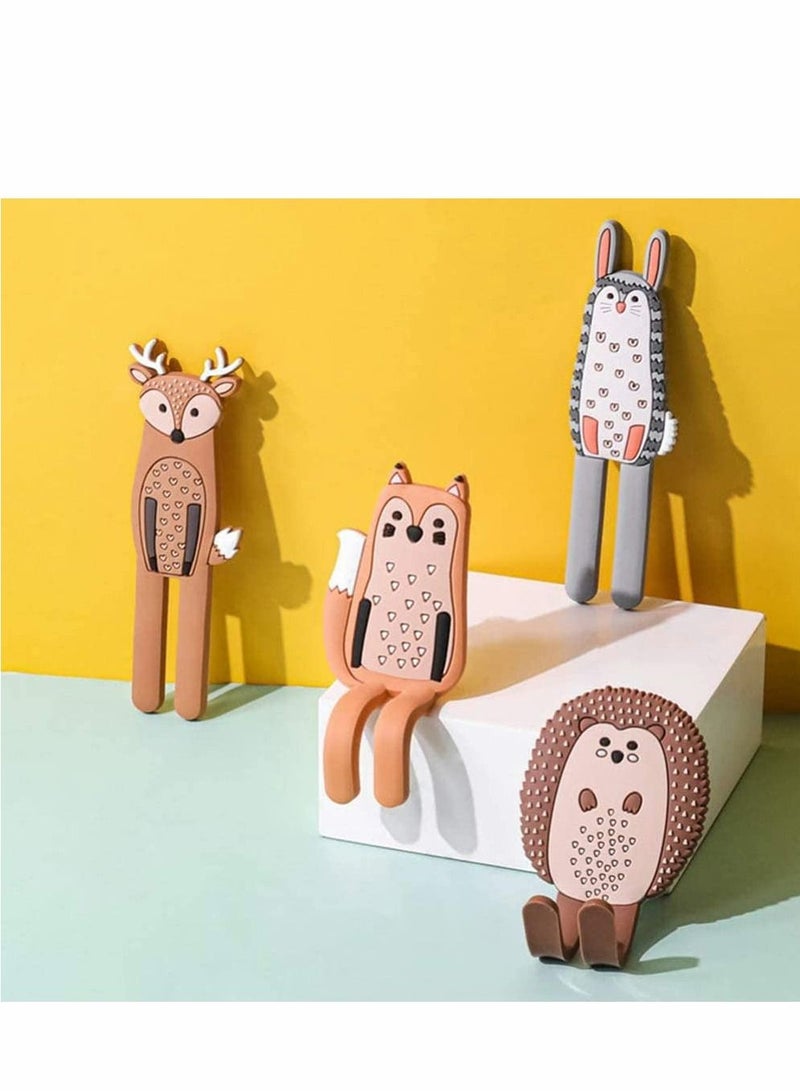 Excefore Multifunction Cartoon Animal Magnetic Refrigerator Hook Sticker, 4Pcs Refrigerator Traceless Hooks Fridge Magnet Hanging Hook White Board Lockers Surface (Fox + Hedgehog + Owl + Rabbit) - Image 3