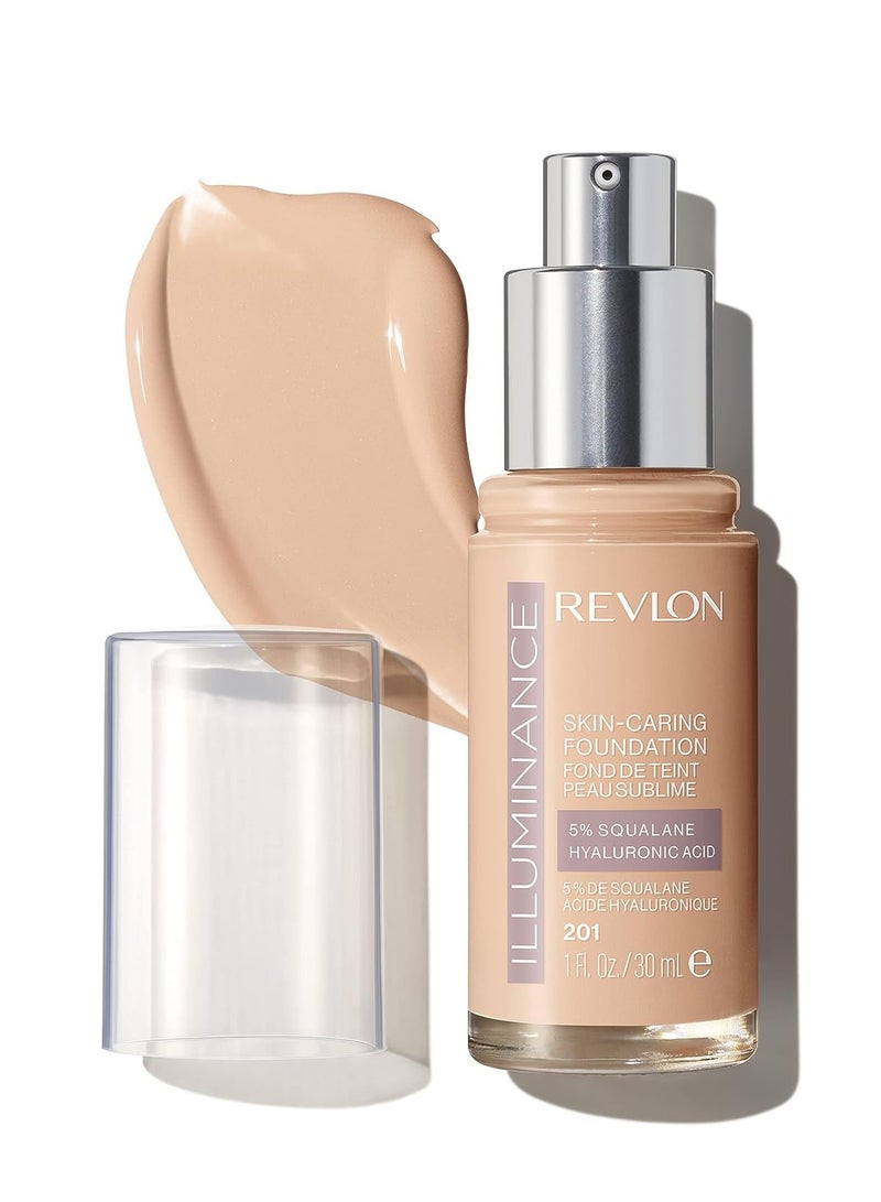 Revlon Illuminance Skin-Caring Liquid Foundation, Hyaluronic Acid, Hydrating and Nourishing Formula with Medium Coverage, 201 (Pack of 1) Creamy Natural - Image 1