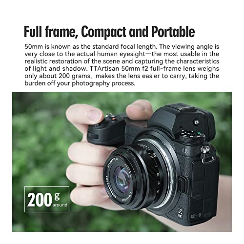 TTArtisan 50mm F2 Full Frame Large Aperture Manual Portrait Lens for Fuji X XF Mount Camera XT4 XT10 XT20 XT30 XT200 XS10 XA3 XA5 X100V XE2 XE2S XE3 Black - Image 4
