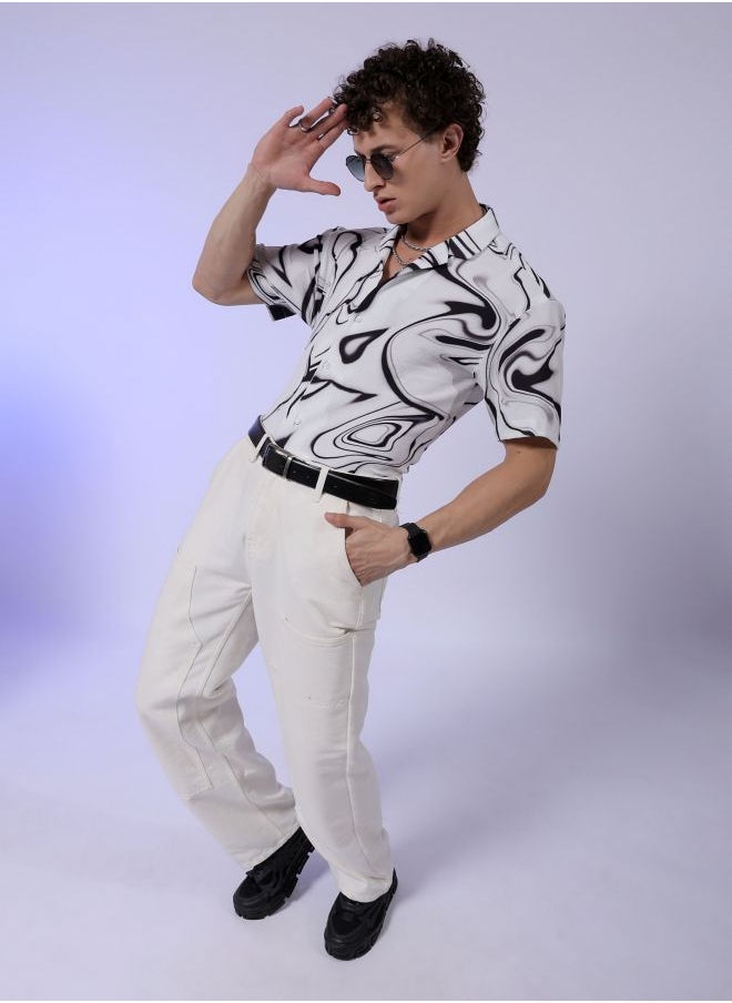 The Indian Garage Co Men Relaxed Fit Abstract Printed Half Sleeves Cuban Collar Resort Wear Shirt  - Image 5