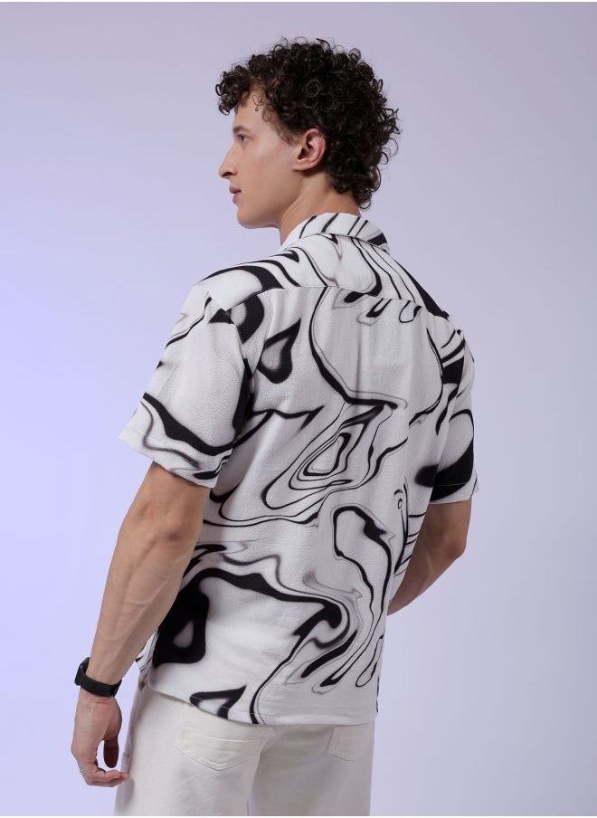 The Indian Garage Co Men Relaxed Fit Abstract Printed Half Sleeves Cuban Collar Resort Wear Shirt  - Image 2