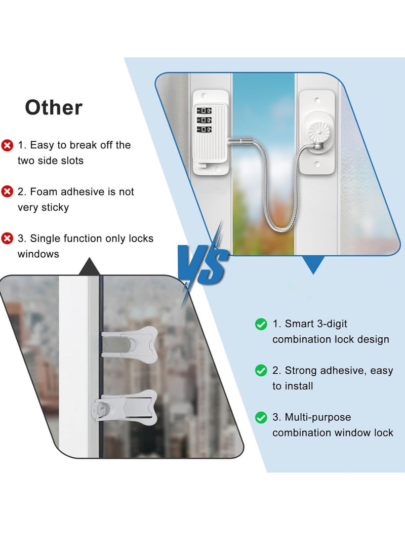 BIGTHREE - Window Safety Lock Self Adhesive, 2 Pcs Window Security Password Lock, Child and Pet Safety Cable Lock, Versatile Restrictor for Windows, No Drilling Kids Refrigerator Lock - Image 1