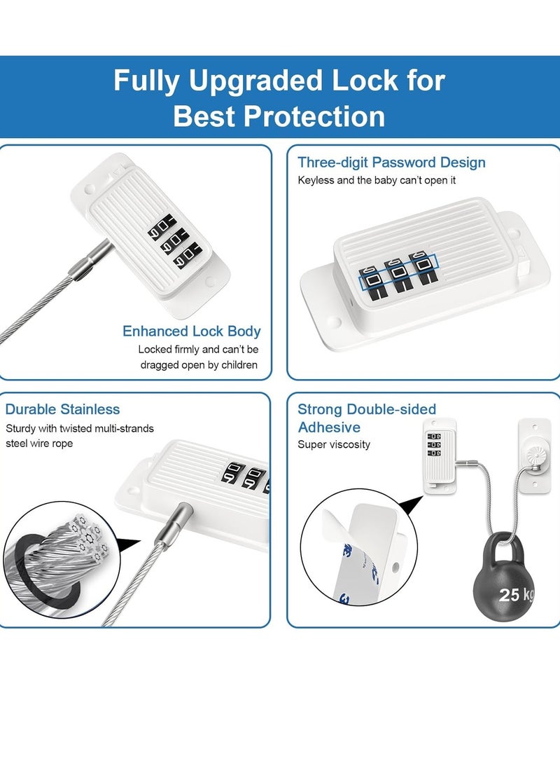 BIGTHREE - Window Safety Lock Self Adhesive, 2 Pcs Window Security Password Lock, Child and Pet Safety Cable Lock, Versatile Restrictor for Windows, No Drilling Kids Refrigerator Lock - Image 1